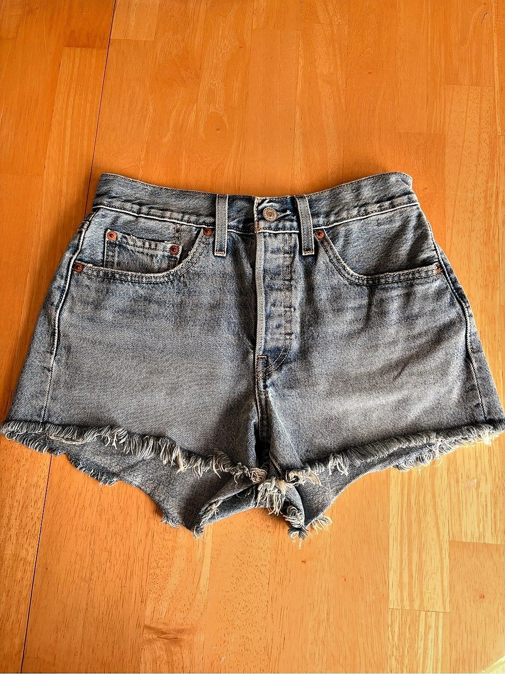 Levi's 501 Original Shorts Frayed Denim Blue Waist 26